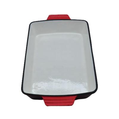 China Bakeware Cast Iron Enamel Coating Cake Viable Non-Stick Meat Bread Baking Pan for sale