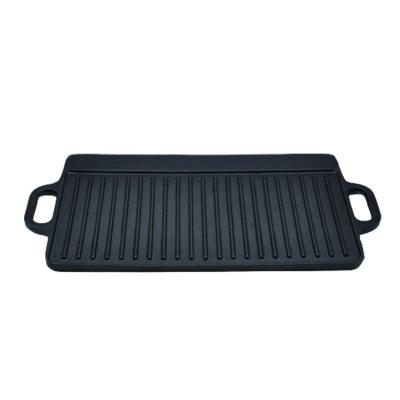 China Non Sustainable Pre Seasoned Stick Cast Iron Double Side Portable Die Casting Barbecue Grill Pan for sale