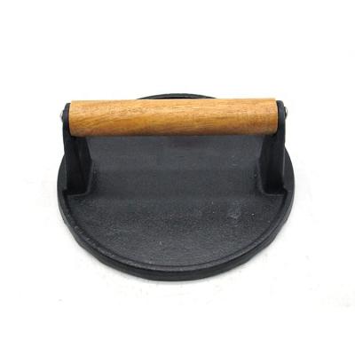 China Viable Custom Wooden Handle Cast Iron Patty Grill Meat Presses Tool for sale