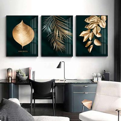 China Abstract Gold Foil Crystal Porcelain Abstract Decorative Wall Art Painting 3 Pieces for Living Room Hotel Home Decor for sale