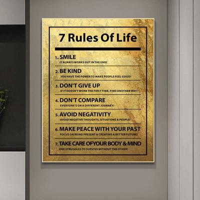 China Modern 7 Rules Of Life Motivational Quote Canvas Painting On Wall Gold Poster Framed Inspirational Wall Art Picture for sale