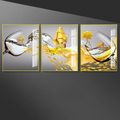 China Abstract Customized 3 Panel Art Design Picture Wine Glass Print Wall Painting For Home Wall Decoration for sale