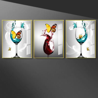 China Hot Sale Abstract Wall Art 3 Panel Wine Glass Red Heart Painting On Canvas Hd Prints Decorations for sale