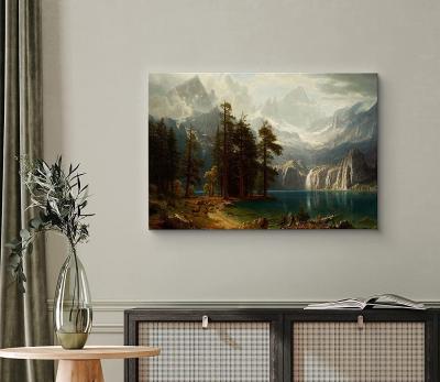 China Modern blue lake art Canvas Print Wall Art in the Forest Landscape Nature Forest Mountain Landscape Painting for sale