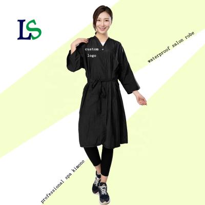 China High Quality Adjustable Waist Beauty Spa Long Robe With Logo Hairdressing Client Waterproof Kimono Hair Salon for sale