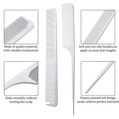 China Best Hairdresser Logo Barber Comb Hair Cutting Rat Tail Pin Salon Stainless Steel Durable Metal Comb for sale