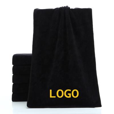 China QUICK DRY High Quality Black Cotton Salon Hairdresser Custom Embroidery Hair Spa Towels With Logo for sale