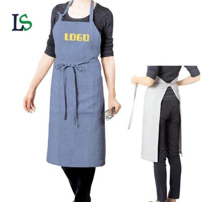 China Custom Logo BBQ Cafe Adjustable Size Salon Chef Cooking Cotton Hairdresser Cobbler Kitchen Canvas Apron for sale