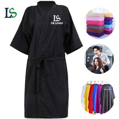 China Custom Logo Size Adjustable Kimono Hair Trimming Kimono Hair Salon Dress Spa Hair Stylist Spa Hair Stylist Client Long Dress for sale