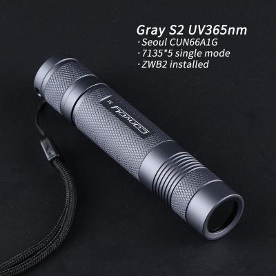 China Gray Convoy S2 industrial UV flashlight 365nm, 7135*5 single mode, zwb2 filter installed, UVA 18650 ultraviolet flashlight, torch for sale