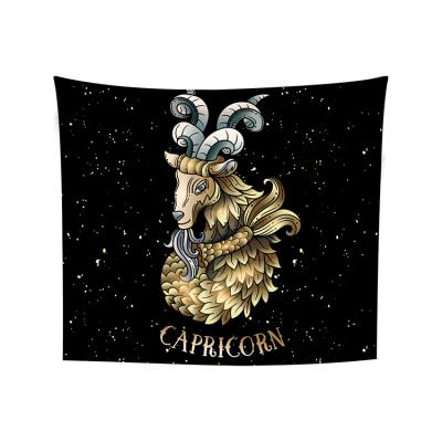 China Constellation Capricorn Tapestry Wall Hanging, Classic Black and Gold Zodiac Tarot Tapestry, Capricorn Moon Stars Wall Tapestries for sale