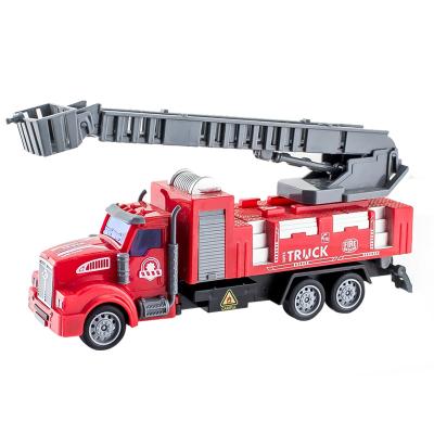 China 1:48 Scale Fire Department Truck DIY Pull Back Ladder Fire Truck Excavator With Road Sign Toys Car DIY TOYS 21.5*5.5*9cm for sale