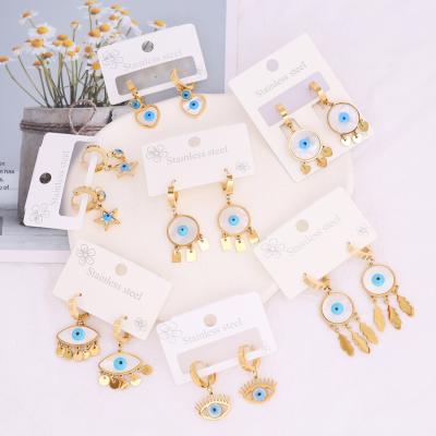 China 2022 TRENDY New Fashion Jewelry Personalized Eye Stud Earrings Women Metal Star Pentagon Stainless Steel Geometric Tassel Earrings for sale