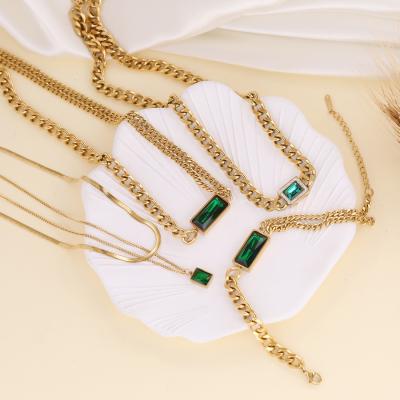 China Emerald Pendant Crystal Necklace Light Vintage Neo-Gothic Necklace Stainless Steel Bracelet Men's Women's Jewelry Gifts for sale