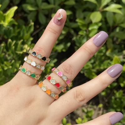 China TRENDY Vintage Fashion Jewelry Rhinestone Drop Oil Enamel Love Heart Ring Women Simple Gold Personalized Adjustable Ring for sale