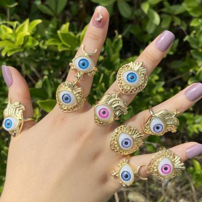 China Vintage Fashion Jewelry Personality Golden Adjustable Brass Ring Women's Exaggerated Eye Ring Hip Hop Jewelry for sale