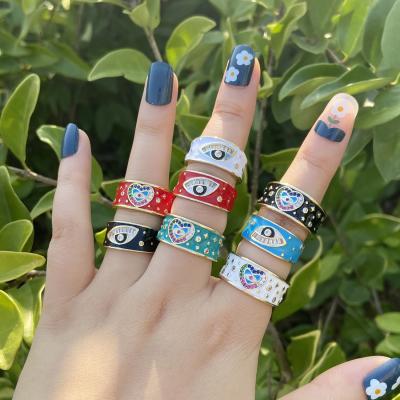 China 2021 Adjustable Ring For Women Personalized Color Zirconia Heart Ring Tide Drop Oil Bohemian Gold Female Enamel Adjustable Demon Ring for sale