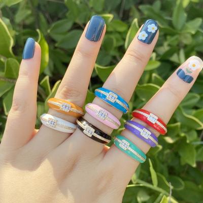 China Fashion TRENDY Jewelry Geometry Bohemian Gold Plated Adjustable Ring Dripping Oil Enamel Zircon Ring Women Ring for sale