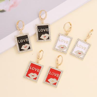 China TRENDY Hip Hop Square Personalized Lightweight Luxury Fashion Letter LOVE Lip Stud Earrings Women Dangle Earrings Fashion Letter for sale