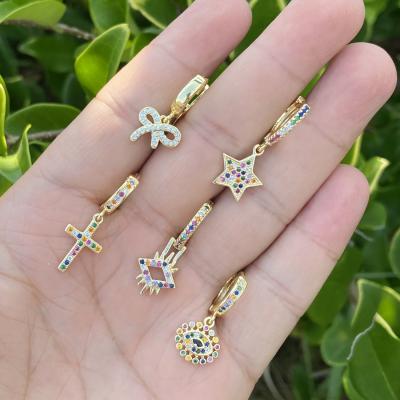 China Hale Handmade Rainbow Zircon Eye Cross Stud Earrings Fashion Trend 18K Gold Women HOT TRENDY Stud Earrings for sale