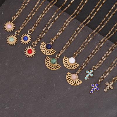 China FASHIONABLE Retro Sun Flower Cross Pendant Necklaces Women Fashion Simple Stainless Steel Necklaces for sale