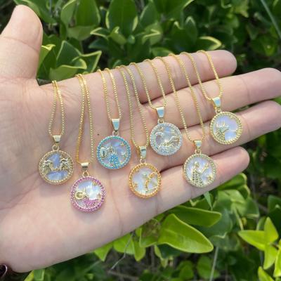 China Trendy Hot Sale Vintage 12 Horoscope Necklace Women Personality 18K Gold Necklace Fashion Zircon Pendant Shell Necklace for sale