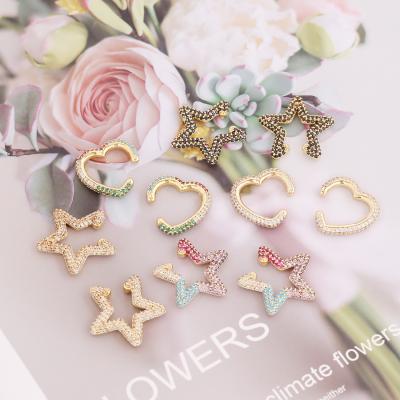 China Hot-selling Trendy 18K Gold Color Zircon Gold Plated Star Heart Stud Earrings Five-pointed Five-pointed Stud Earrings For Women for sale