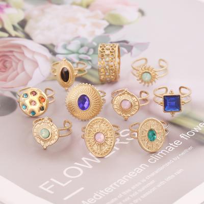 China FASHIONABLE Hot Selling Retro Zircon Stainless Steel Ring For Women Wholesale Handmade Gold Plated Rngs for sale