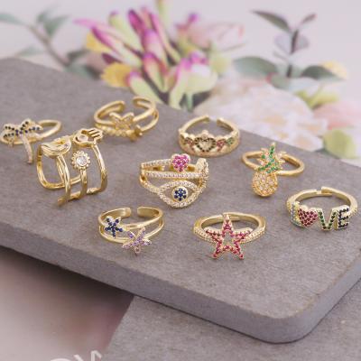 China Hot Selling 18K Gold Moon Star Letter LOVE Ring Women Fashion Trendy Five-Pointed Crown Heart Shaped Ring for sale