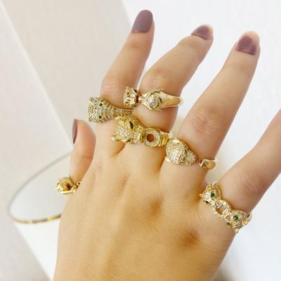 China Hot Sale Fashion Leopard Head 18K Gold Ring Women Fashion Trendy Diamond Ring for sale