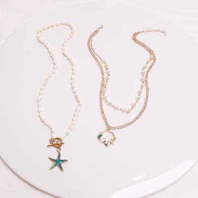 China Retro Starfish TRENDY Necklaces Conch Pearl Fashion Creative Jewelry for sale