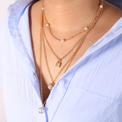 China FASHIONABLE Women's Bohemian Lock Bead Multilayer Pendant Necklace for sale