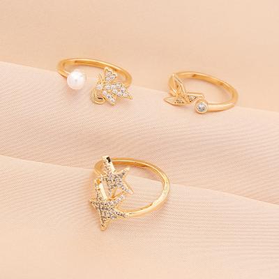 China Fashionable Combination Ring Bohemian Style Five-Pointed Star Ring For Women Set for sale