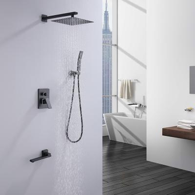 China Without Slide Bar Ducha Minimalism Black Bath Shower Faucet Set Rain Ceiling Stainless Shower For Bathroom for sale