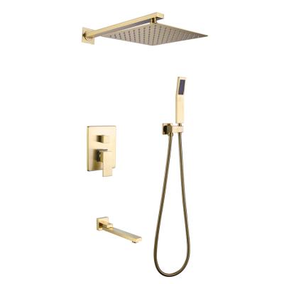 China Without Slide Bar Hesperu Ducha Stainless Steel Shower Faucet Brushed Gold Hidden Brass Shower Set Rainfall for sale