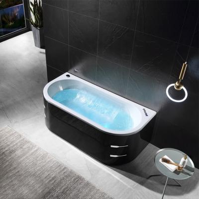 China Black Custom Freestand Acrylic Whirlpool Bathtubs Double Height Waterfall Massage Bathtub Acrylic for sale