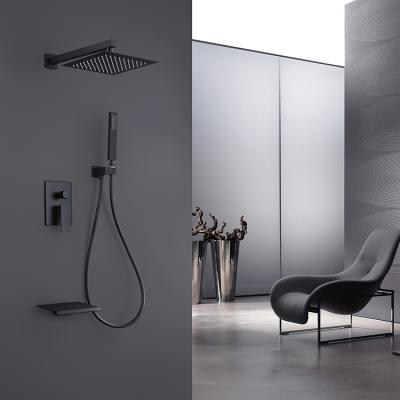 China Without slide bar cupc concealed black stainless steel shower faucet rain head shower set Matte Square High Pressure Rain Shower for sale