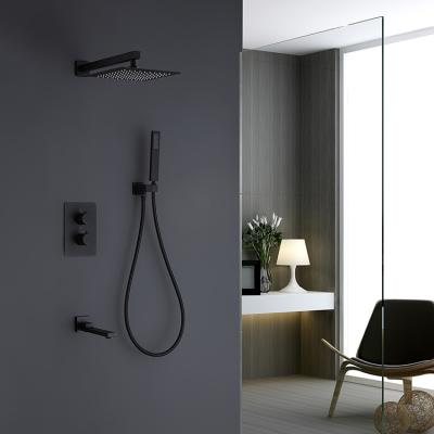 China Without Shower Brass Bathroom Sliding Bar Luxury Stainless Steel Hidden Rainfall Thermostatic Shower Set With Tub Spout Matte Black for sale