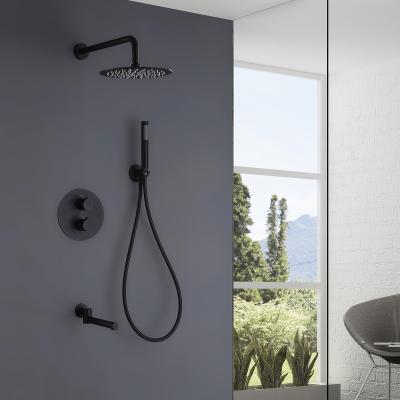 China Without Slide Bar 3 Functions Shower Faucet Around Black Hidden Temperature Rainfall Shower System Hide Shower Set for sale