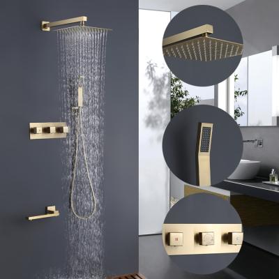 China Gold Bathroom 360 Shower Set Wall Mounted Rainfall Rainfall Waterfall Shower Head Faucet Sliding Bar Free for sale