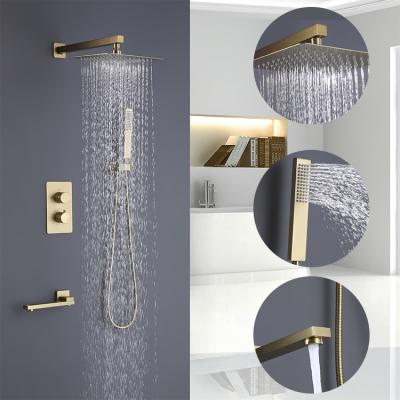 China Without Sliding Bar Swept Shower Head Gold Stainless Hidden Thermostatic Brass Shower Head Gold Shower Set With Self Cleaning Function for sale