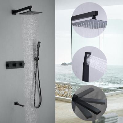 China Barless Modern Shower Set Square Matt Black Copper Concealed Shower Faucets Rainfall Shower Head for sale