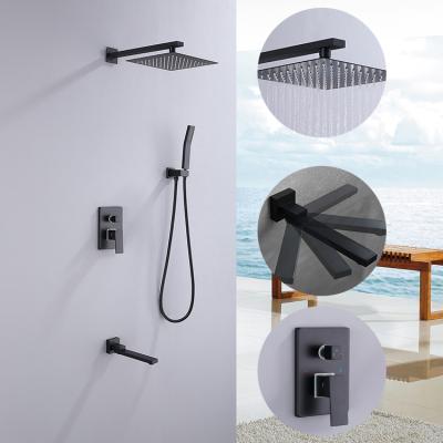 China Hesperu 10 Inch Square Black Stainless Steel Slide Bar Rainhead Concealed Shower Set And Faucets Bath Shower Mixer for sale