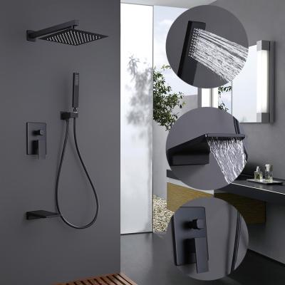 China Without Sliding Bar CUPC Certificate Triple Function Black Chrome Concealed Wall Mounted Rain Shower Faucet Shower Mixer for sale