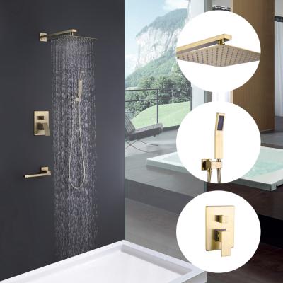 China Gold Free Slide Bar Hesperu Concealed Bath Shower Faucet Set Brushed Bathroom Shower Multifunctional Shower Mixer for sale