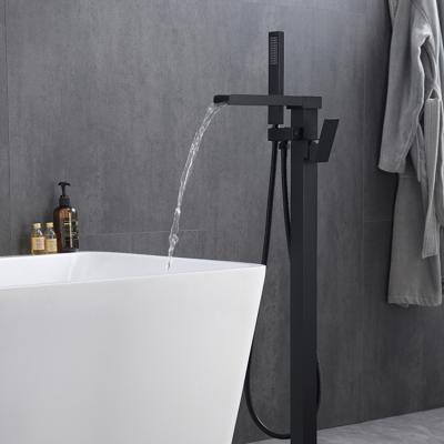 China Without Slide Bar Rectangle Torneira CUPC Waterfall Faucet Matte Black 2 Handle Floor Standing Faucet For Bathtub for sale