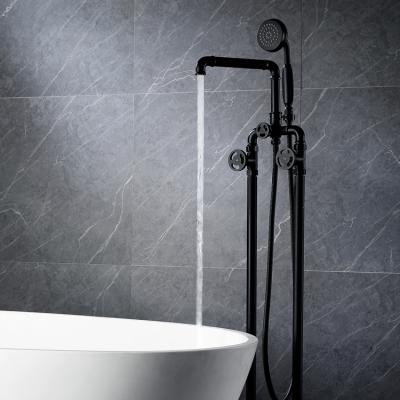 China Without Slide Bar CUPC Wasserhahn Matte Black Bathroom Shower 360 Free Standing Double Handle Bath Faucet Three Holes for sale