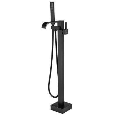 China Without Single Handle Black Body Faucet Floor Sliding Bar Floor Mount Bathtub Faucet Floorstand Faucet With Shower for sale