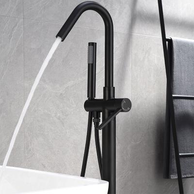 China Free Standing Brass Black Single Handle Bath Faucet Floor Mounted Tub Faucet Sliding Bar Faucet With Shower for sale