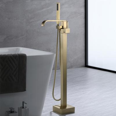 China Without Slide Bar Bathroom Floor Stand Gold Bath Tap Luxury Freestanding Bathtub Faucet For Tubs for sale